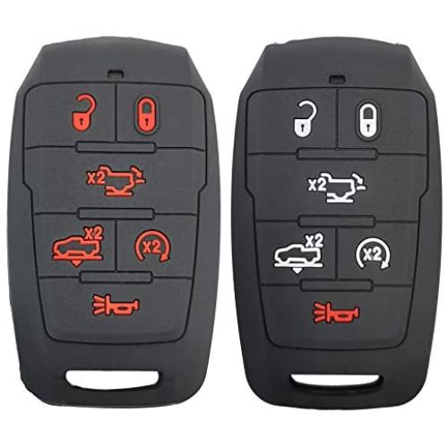 2Pcs Coolbestda Compatible with 2020 2021 Dodge Ram 1500 Laramie Longhorn 6buttons Smart Key Fob Silicone Cover Glove Keyless Entry Holder Sleeve