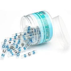 50PCS Solder Seal Wire Connectors by Haisstronica Heat Shrink Solder Connectors Waterproof Wire Connectors Electrical Insulated Marine Waterproof Automotive Terminals with Case（50Blue 16-14）