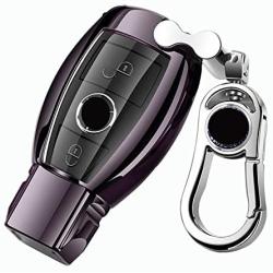 K LAKEY Car Key Fob Cover,Fit for Mercedes Benz C E S M CLS CLK G Class Key Fob,Smart Car Key Soft TPU Case Protector Key Fob with Alloy Keychain Silver (Black, A)