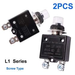 mxuteuk 2Pcs 20Amp Circuit Breakers Push Button Manual Reset 125/250V AC 50V DC, L1 Series Overload Protector Switch Thermal Circuit Breakers with Waterproof Button Caps L1-ls-20A