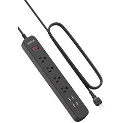 2 Prong Power Strip, NTONPOWER 10ft Long Cord Power Strip with Rotating Plug, 4-Outlet Surge Protector with 4 USB Charging Ports for Smartphone Home Office Desktop, 1700 J, Black