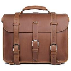 Polare Mens Full Grain Leather 16 Briefcase Shoulder Messenger Bag Fit 15.6 Laptop
