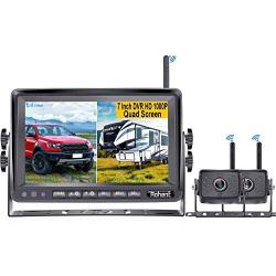 Rohent FHD 1080P Dual Digital Wireless Rear View Camera with 7 Inch DVR Monitor Support Full/Split Screen for Trucks,Trailers,RV High-Speed Observation Backup Camera System IP69K Waterproof R8