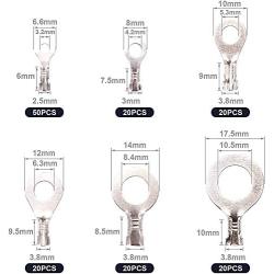 150 Pcs Silver O-Type Wire Crimp Copper Terminal Connerctor Kit, Cable Ring Terminal, Ring Cable Lugs Copper Lugs, Ring Terminals Connectors Assortment Kit M3 M4 M5 M6 M8 M10