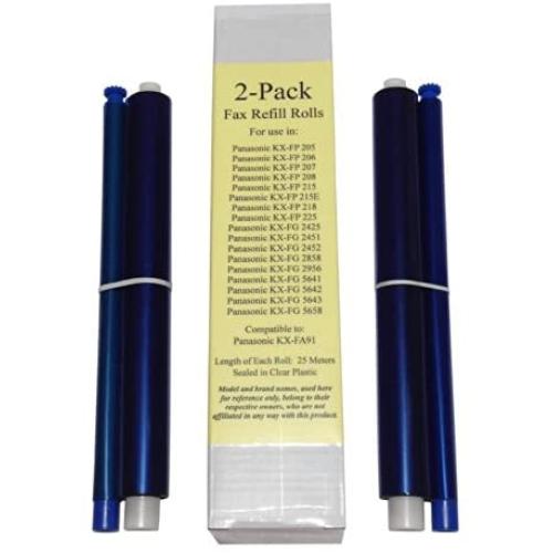 2-pack of KX-FA91 Fax Film Ribbon Refill Rolls for Use in Panasonic KX-FP205 KX-FP215 KX-FP215E KX-FP225 KX-FG2425 KX-FG2451 KX-FG2452 KX-FG2858