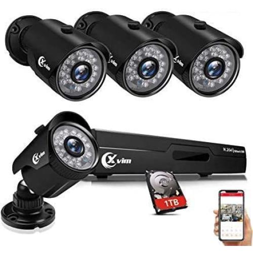 XVIM 8CH 1080P Security Camera System Home Security Outdoor 1TB Hard Drive Pre-Install CCTV Recorder 4pcs HD 1920TVL Upgrade Surveillance Cameras with Night Vision Easy Remote Access Motion Alert