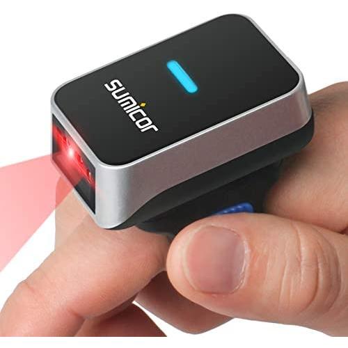 Sumicor Barcode Scanner 2D Bluetooth Ring Finger Wireless Barcode Scanner,Portable Wearable Mini Bar Code Reader Work with Widows iOS Android Linux Mac OS