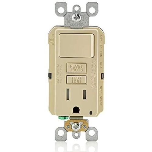 Leviton GFSW1-I Self-Test SmartlockPro Slim GFCI Combination Switch Tamper-Resistant Receptacle with LED Indicator, 15-Amp, Ivory