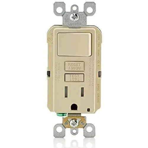 Leviton GFSW1-I Self-Test SmartlockPro Slim GFCI Combination Switch Tamper-Resistant Receptacle with LED Indicator, 15-Amp, Ivory