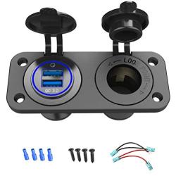 Quick Charge 3.0 Cigarette Lighter Outlet Splitter, 12V USB Charger Waterproof Power Socket Adapter DIY Kit with Blue LED Dual USB Ports for Rocker Switch Panel on Car Boat Marine RV, etc
