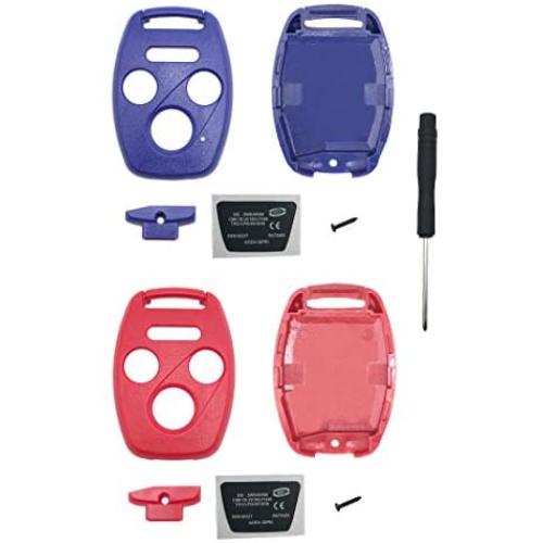 Cutting Not Required - Replacement Key Fob Shell Case Fit for Honda Accord Civic Ex Pilot CR-V 4 Buttons Keyless Entry Remote Car Key Housing with Screwdriver (Blue Red)