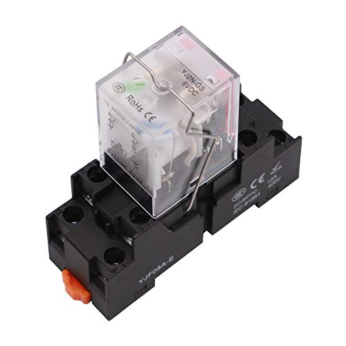 Electromagnetic Power Relay, 8-Pin 5 AMP 12V DC Relay Coil with Socket Base, LED Indicator, DPDT 2NO 2NC - MY2NJ [Applicable for DIN Rail System]