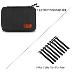 Travel Cable Organizer Bag, Electronics Accessories Carry Cases Portable Cord Organizer Bag for Cable, Charger, Phone, USB, SD Card ,with 8pcs Cable Ties (Black)