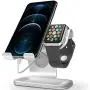 Apple Watch Stand, ZVEdeng Cellphone and Apple Watch Stand, Apple Watch Charging Station, Universal Stand Holder for iPhone 12 Pro Max/12/12 Pro/12 Mini, Apple Watch Both 38mm-42mm (Silver-Leather)
