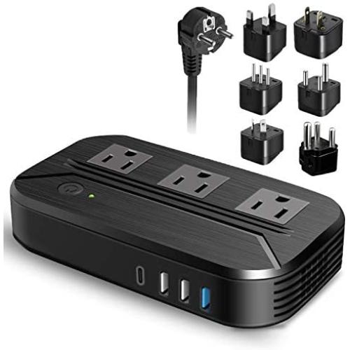 Voltage Converter 2300W International Power Converter Step Down 220v/240v to 110v/120v Travel Adapter Transformer w/ 4 USB 3 AC Outlets 7 Worldwide Plug Adapters EU/US/AU/IT/UK/India/South Africa