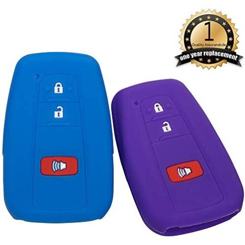 Lcyam Blue Purple Soft Material Silicone Key Fob Cover Case 3 Button Fits for Toyota Prius Avalon Corolla Camry RAV4 Smart Keyless Remote