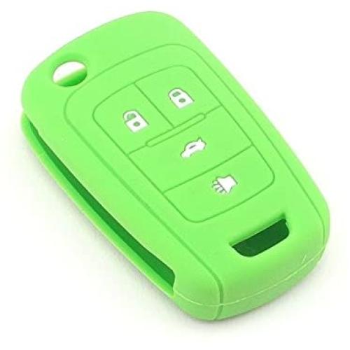 iSaddle Silicone Protecting Vehicle Remote Start Key Case Cover Fob Holder for Chevrolet Camaro Cruze Equinox Malibu Orlando Sonic (Green Color)