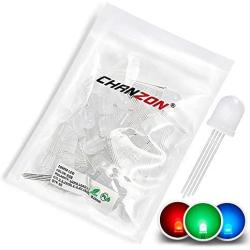Chanzon 50 pcs 10mm RGB Multicolor Diffused LED Diode Lights Common Cathode(Frosted Round 3 Color) 4 pin Bright Lighting Bulb Lamps Electronics Components Indicator Light Emitting Diodes