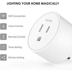 Smart Plug Works with Alexa, Google Assistant, SmartThings, TECKIN Mini WiFi Outlet with Timer Function, No Hub Required, Remote Control &Voice Control, White,FCC ETL Certified