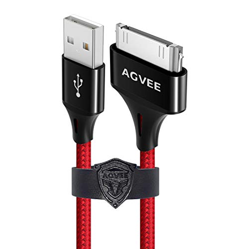 AGVEE Unbreakable Nylon Braided [3 Pack 3ft 6ft 10ft] 30 Pin Heavy Duty Fast Charger Cable, Slim Metal Shell End Case Friendly Charging Data Sync Cord for Phone 4/4S, Pad 1/2/3, Red