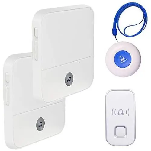 Wireless Caregiver Pager Call Button Personal Alert Panic Button for Home Elderly Patient Nurses Seniors Disabilities 2 Receivers 2 Waterproof Transmitters