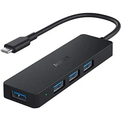 AUKEY USB C Hub Ultra Slim USB C Adapter with 4 USB 3.0 Ports USB Type C Hub for MacBook Pro, Google Chromebook Pixelbook, XPS, Samsung S9/S8 and More USB Type C Devices (Black)