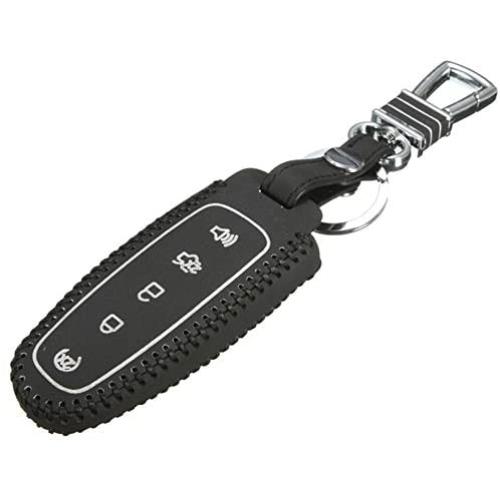 WFMJ Black Leather Remote Smart 5 Buttons Key Cover Case Fob for Ford Edge Escape Explorer Focus Flex Taurus Fusion