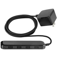 GE Ultra Pro 4 Port USB Extension Strip, 6 Ft Braided Cord, Slim Charger, Charging Station, 24W Total Power, For iPhone 12/11/Pro/Max/Xs/XR/X, iPad, Samsung Galaxy S21/S10/S9, Black, 54734, 1 Pack