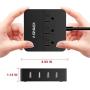 Kinfayv Power Strip with 4 USB Ports & 3 Outlets - Portable USB Strip Surge Protector Desktop Charging Station USB Power Cord with On/Off Switch & 5 Feet Cord for Travel, Hotel, Office
