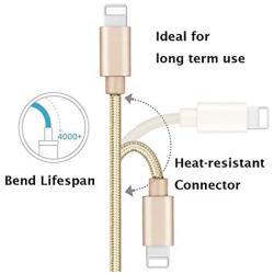 RoFI Compatible Phone Cable, [2Pack] 2FT Nylon Braided Fast Charging USB Cord Replcement for Phone X 8 8 Plus 7 7 Plus 6s 6s Plus 6 6 Plus 5 5S 5C SE Pad Air Mini and More (2 Pack Gold, 2 FT)