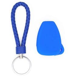 WFMJ 1X Blue Silicone 3 Buttons Remote Key Chain Cover with 1X Blue Keyring for KOBDT04A 2005 2006 2007 Chrysler 300 Aspen Jeep Grand Cherokee Commander Dodge Magnum Dodge Durango Charger