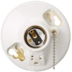 Leviton 9726-C2 One-Piece Glazed Porcelain Outlet Box Mount Incandescent Lampholder, Pull Chain, Top Wired, White