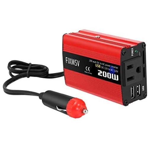 FIXMSV Car Power Inverter 200W DC 12V to AC 110V Converter Double USB Port Charger (200W) ac dc Converter