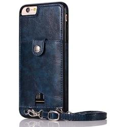 Jaorty PU Leather Wallet Case for iPhone 6 Plus/6S Plus Necklace Lanyard Case Cover with Card Holder Adjustable Detachable Anti-Lost Neck Strap for 5.5 inch Apple iPhone 6 Plus,iPhone 6S Plus,Blue
