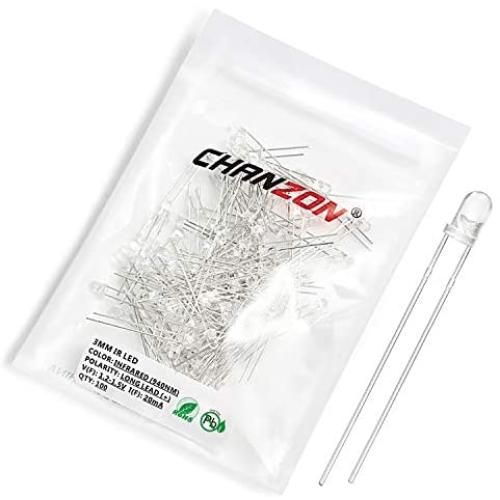 Chanzon 100 pcs 3mm Infrared Ray IR 940nm Emitter LED Diode Lights (Clear Transparent Round Lens DC 1.2V-1.5V 20mA) Lighting Bulb Lamps Electronics Components Indicator Light Emitting Diodes
