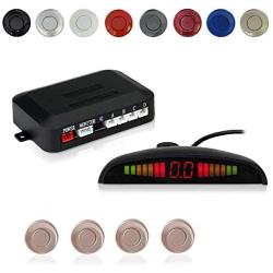 EKYLIN Car Auto Vehicle Reverse Backup Radar System with 4 Parking Sensors Distance Detection + LED Display + Sound Warning (Champagne Color)