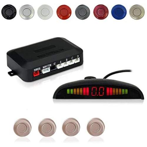 EKYLIN Car Auto Vehicle Reverse Backup Radar System with 4 Parking Sensors Distance Detection + LED Display + Sound Warning (Champagne Color)