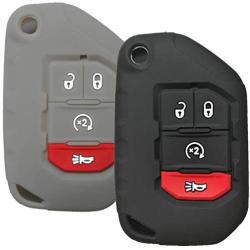 Qty(2) Alegender Black Grey 4Buttons Flip Key Cover Case Fob Bag Keyless Jacket Protector Fit for Jeep 2019 2018 Wrangler JL JLU Rubicon 68292944AA