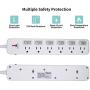 Surge Protector Power Strip 6 ft Extension Cord 14AWG Straight Wire Plug, Independent switches, 125V/15A, Hanging Hole, SGS Certification,White