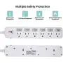 Surge Protector Power Strip 6 ft Extension Cord 14AWG Straight Wire Plug, Independent switches, 125V/15A, Hanging Hole, SGS Certification,White Surge Protector Power Strip 6 ft Extension Cord 14AWG Straight Wire Plug, Independent switches, 125V/15A, Hanging Hole, SGS Certification,White
