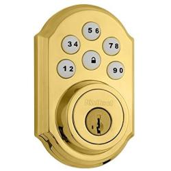 Kwikset 909 SmartCode Electronic Deadbolt featuring SmartKey in Lifetime Polished Brass