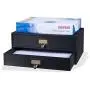 Wallniture Home Office Desk Organizer - Wooden 2 Drawer Under Monitor Stand - Printer Platform - Paper Holder Black