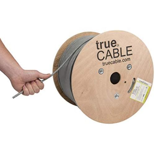 trueCABLE Cat6A Riser (CMR), 1000ft, Gray, 23AWG 4 Pair Solid Bare Copper, 750MHz, ETL Listed, Unshielded Twisted Pair (UTP), Bulk Ethernet Cable