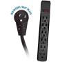 ACL 6 Feet Power Cable with 6 Outlets Surge Protector, Flat Rotating Plug, Horizontal Outlets, Black