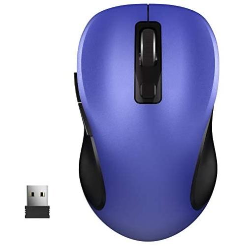 WisFox 2.4G Wireless Mouse for Laptop, Ergonomic Computer Mouse with USB Receiver and 3 Adjustable Levels, 6 Button Cordless Mouse Wireless Mice for Windows Mac PC Notebook (Blue)