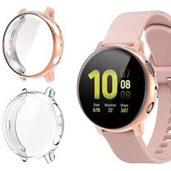2 Pack Screen Protector Case for Samsung Galaxy Active 2 40mm, All-Around TPU Anti-Scratch Flexible Case Soft Protective Bumper Cover for Samsung Galaxy Watch Active 2. Clear and Rose Gold(40mm)