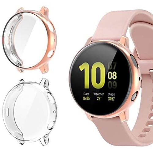 2 Pack Screen Protector Case for Samsung Galaxy Active 2 40mm, All-Around TPU Anti-Scratch Flexible Case Soft Protective Bumper Cover for Samsung Galaxy Watch Active 2. Clear and Rose Gold(40mm)
