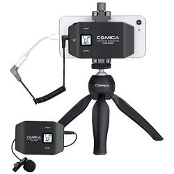 Comica CVM-WS50(C) Smartphone Wireless Lavalier Microphone with UHF 6 Channels 194 FT Wireless Range, Built-in Rechargeable Battery, Wireless Microphone for iPhone Samsung Huawei and More