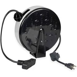 30Ft Retractable Extension Cord Reel with Breaker Switch & 3 Electrical Power Outlets - 16/3 SJTW Durable Black Cable - Perfect for Hanging from Your Garage Ceiling