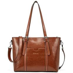 BOSTANTEN Women Leather Laptop Tote Office Shoulder Handbag Vintage Briefcase 15.6 inch Computer Work Purse Brown